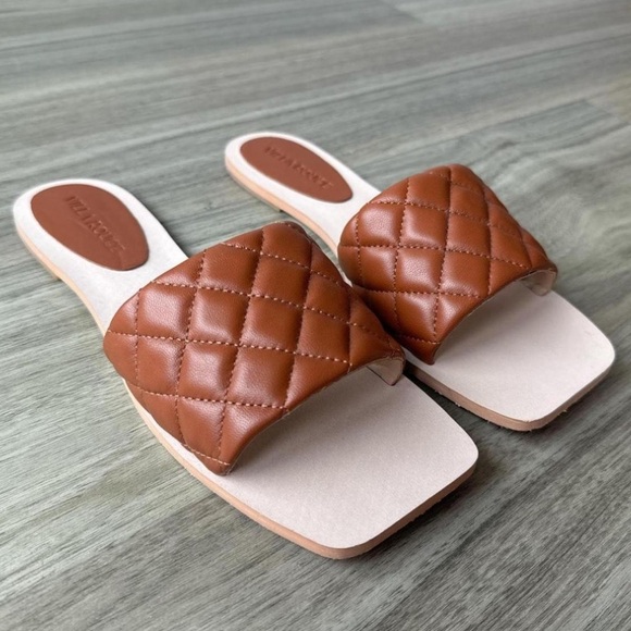 Villa Rouge Quilted Leather Beach Slides Brown Cognac Size 7 - Picture 2 of 4